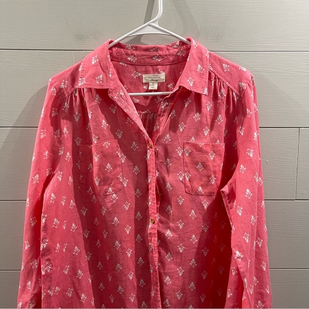 Charters Club Luxury Linen Button Top Size Large - Picture 2 of 7